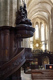 France, Var, Provence Verte, Saint Maximin la Sainte Baume, Sainte Madeleine (St. Mary Magdalene) basilica, the pulpit in the nave