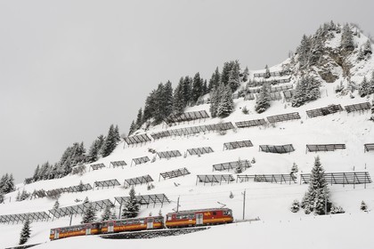 Suisse, Canton de Vaud, Domaine skiable de Villars sur Ollon -  Gryon, le train qui monte jusqu'aux pistes