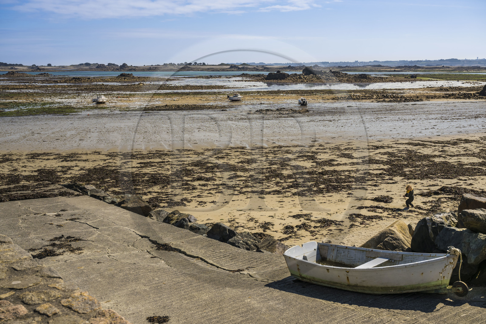 France, Cotes-d'Armor, Cote d'Ajoncs, Plougrescant, the beach of Porz Hir or Pors-hir at low tide
