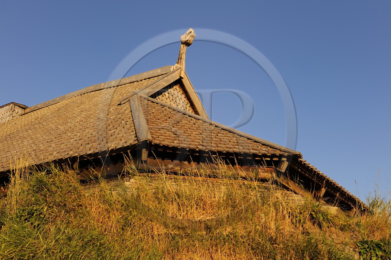 Norvège, Nordland, Iles Lofoten, Vestvagoy, musée viking de Borg sur l'ile de Vestvagoy, reconstruction d'une maison ancienne longue de 83 m