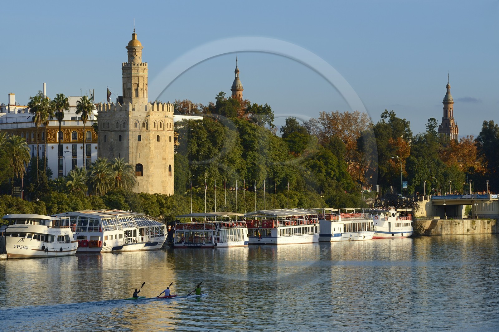 Spain, Andalusia, Seville, Guadalquivir river Banks, the Golden Tower (Torre del Oro), former military watch tower built at the beginnings of the 13th century converted to a Maritime Museum