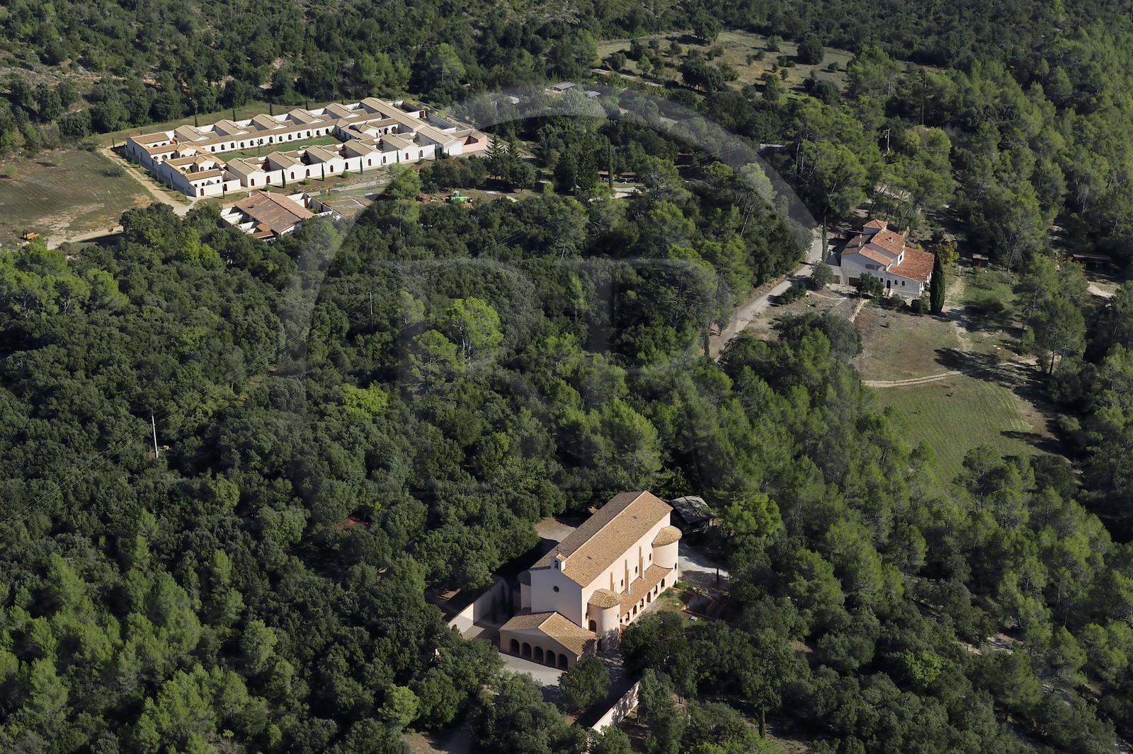 France, Var, the Thoronet cistercian abbey (aerial view)