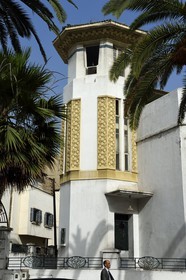Maroc, Casablanca, villa dite des Tourelles à l'angle de la rue d'Alger et du boulevard Rachidi, architecte Marius Boyer (1930)