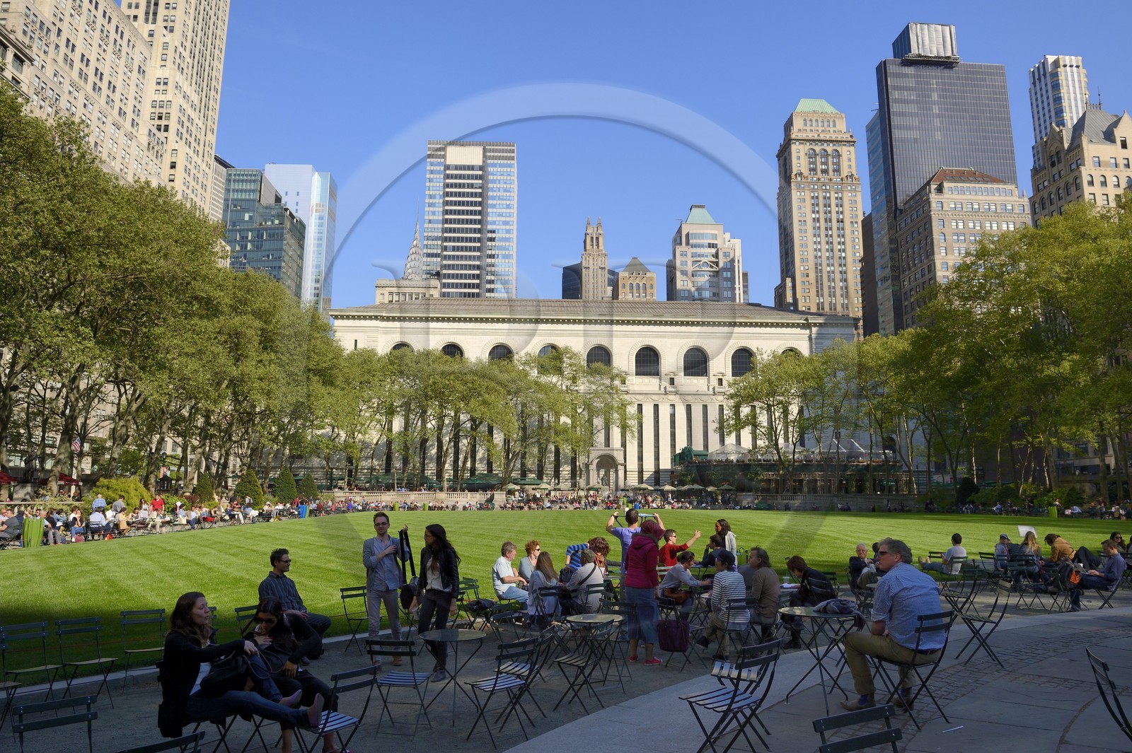 United States, New York, Manhattan, Midtown, Bryant Park and the rear of the New York Public Library (NYPL)