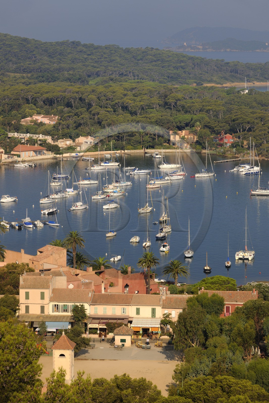 France, Var (83), Iles d'Hyères, parc national de Port-Cros, île de Porquerolles, le village et la place d'Armes