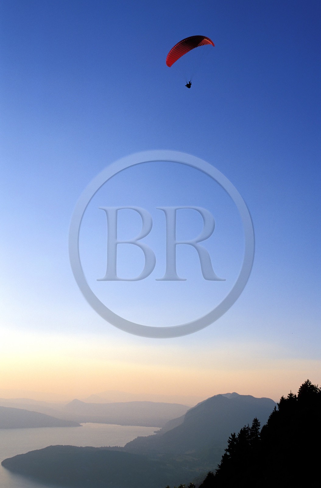 France, Haute Savoie, paraglider over the Annecy lake