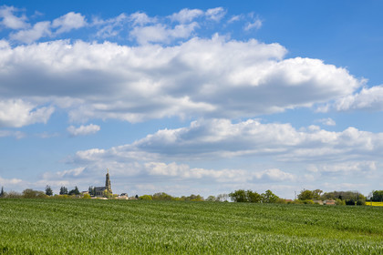 France, Vendee, Sèvremont, Saint Michel Mont Mercure, the church with its statue of the Archangel Saint-Michel
