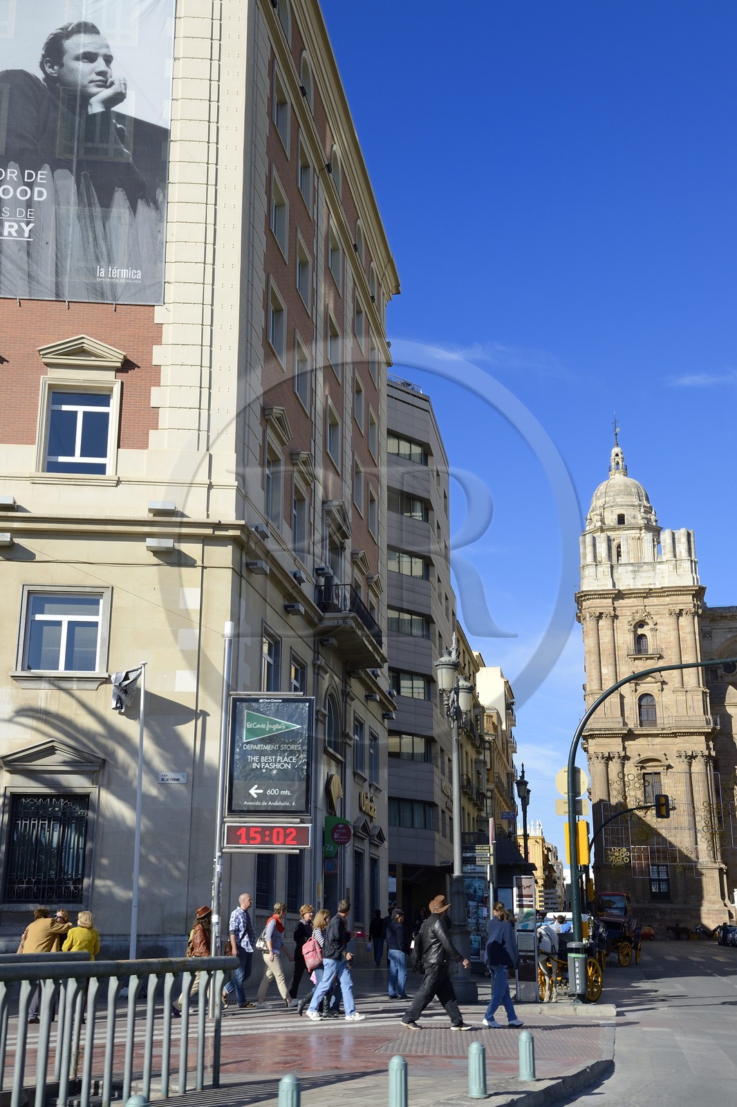 Espagne, Andalousie, Malaga, la cathédrale et affiche de Marlon Brando