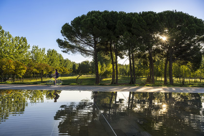 France, Herault, Montpellier, Port Marianne district, the water mirror on avenue Raymond Dugrand on the edge of the Georges Charpak Park
