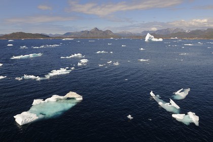 Groenland, région méridionale vers Nanortalik, icebergs