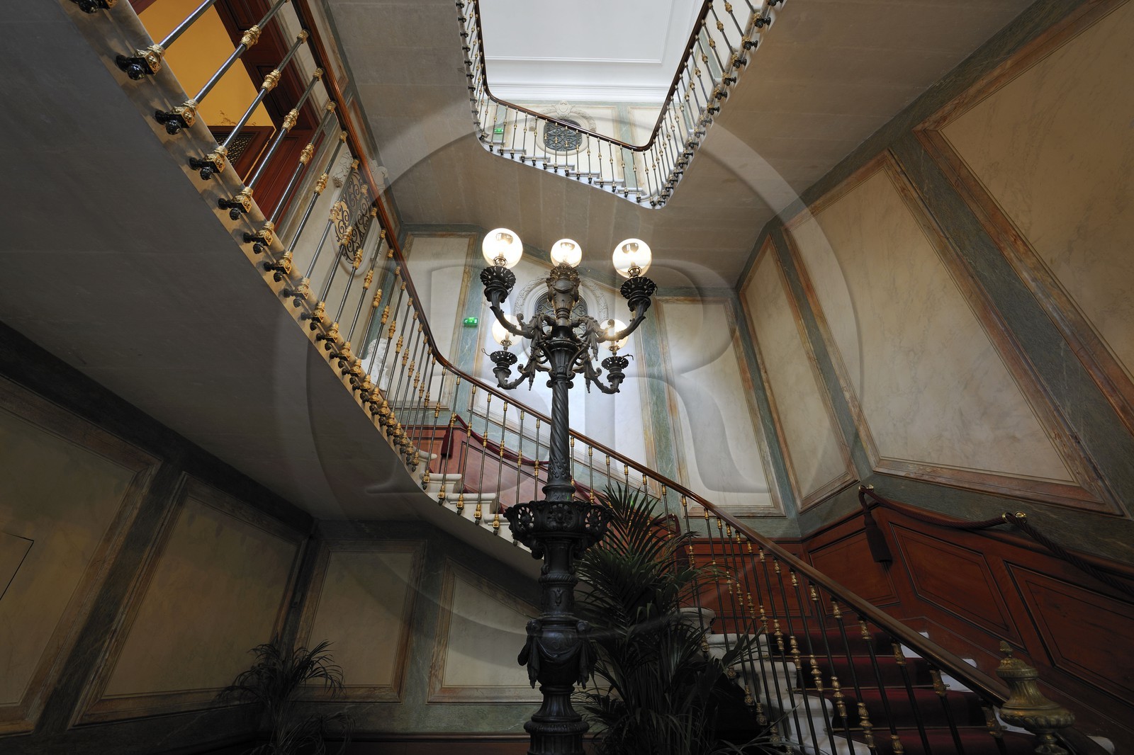 France, Herault, Montpellier, historical center, Fabre museum, the main staircase of the Cabrieres Sabatier d'Espeyran mansion (hotel de Cabrieres Sabatier d'Espeyran), compulsory mention: managed by Montpellier Agglomeration