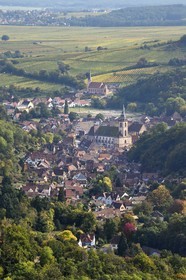 France, Bas-Rhin (67), Route des vins d'Alsace, Andlau, point de vue sur le village et l'église abbatiale Saint-Pierre-et-Saint-Paul (XIème-XVIIIème siècles) vu depuis le chateau de Spesbourg