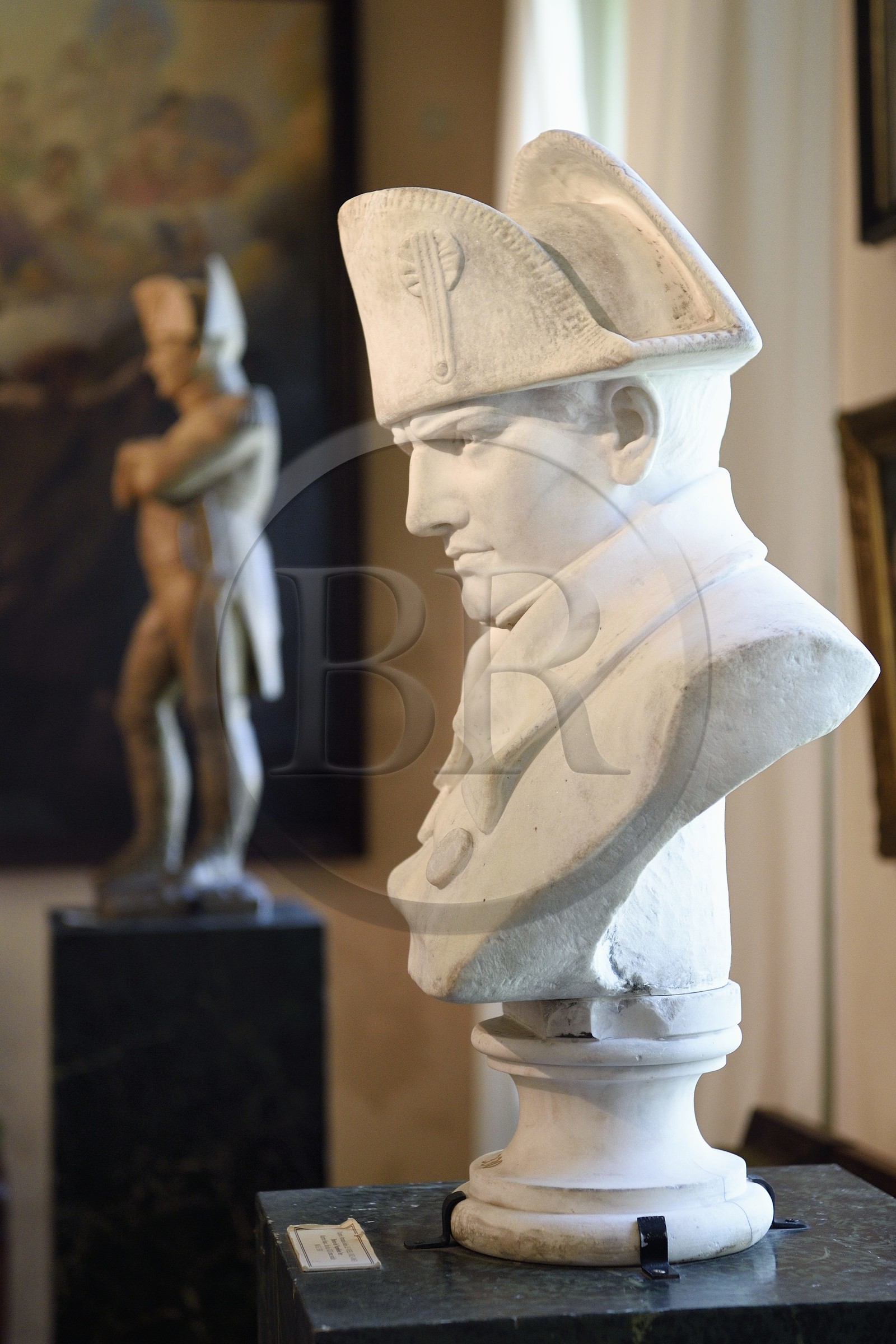 France, Charente-Maritime (17), Ile d'Aix, le bourg, le musée napoléonien, buste de Napoléon en marbre blanc d'après Armand-Jules Le Veel