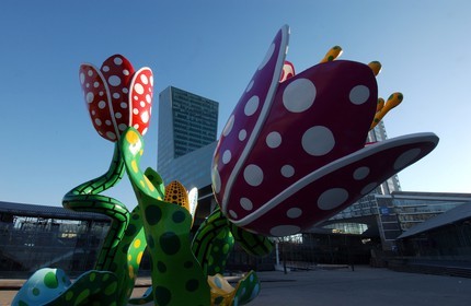 France, Nord, Lille, Euralille District, Esplanade Francois Mitterrand, Shangri-La Tulips, permanent sculpture by Yayoi Kusama