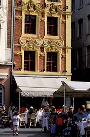 France, Nord, Lille, cafe terrace on the Grand Place (Charles de Gaulle square)