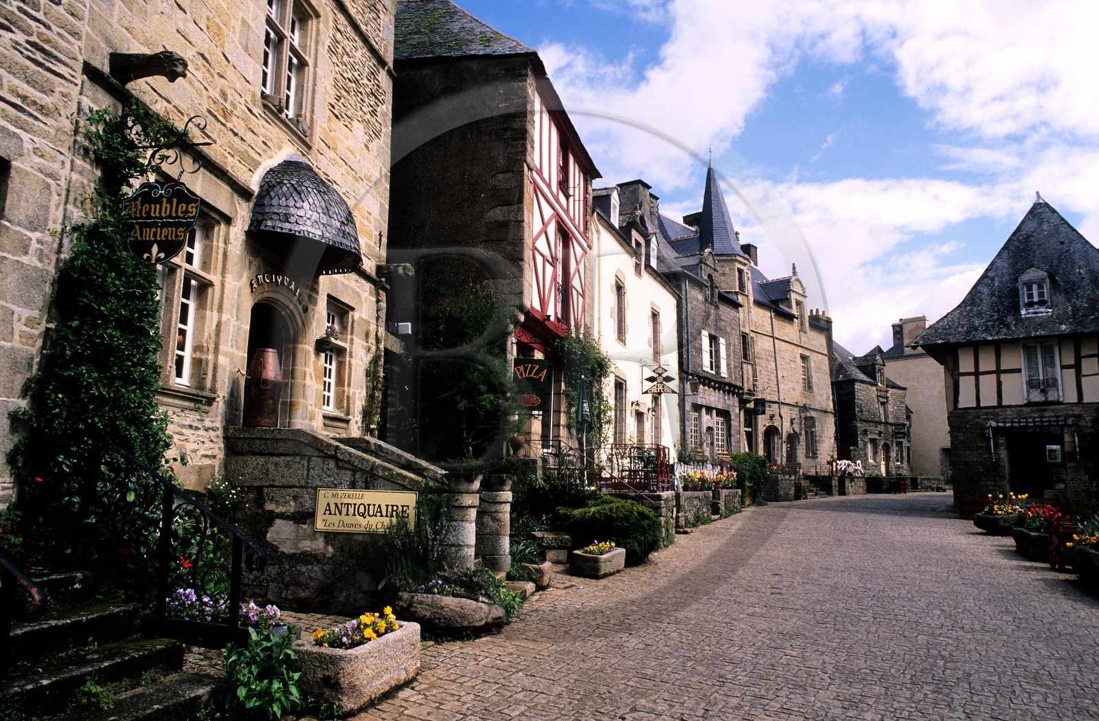France, Morbihan, town of Rochefort en Terre, old houses in the main street