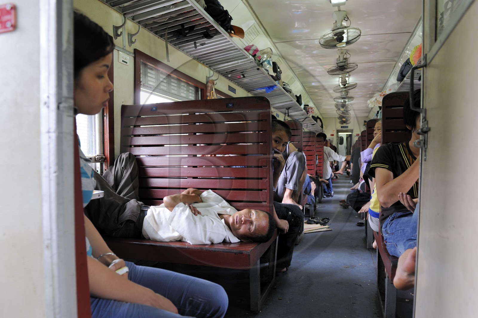 Vietnam, day train from Lao Cai to Hanoi, class Sat hard without climatisation