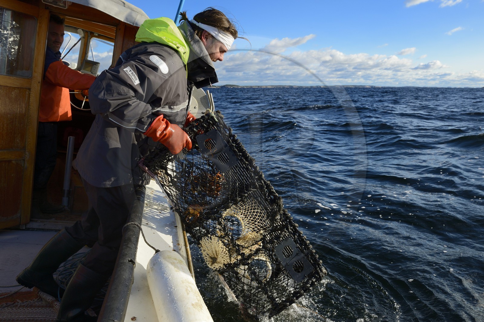 Sweden, Västra Götaland, Koster Islands, out to sea to retrieve lobster traps
