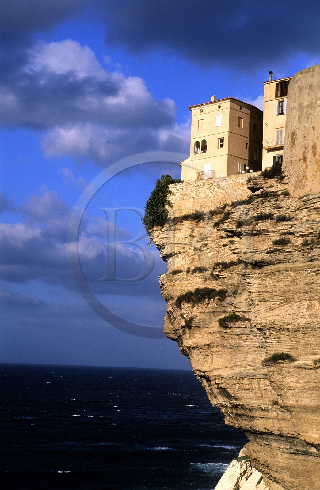 France, Corse-du-Sud (2A), maisons de la vieille ville de Bonifacio perché sur la falaise de calcaire