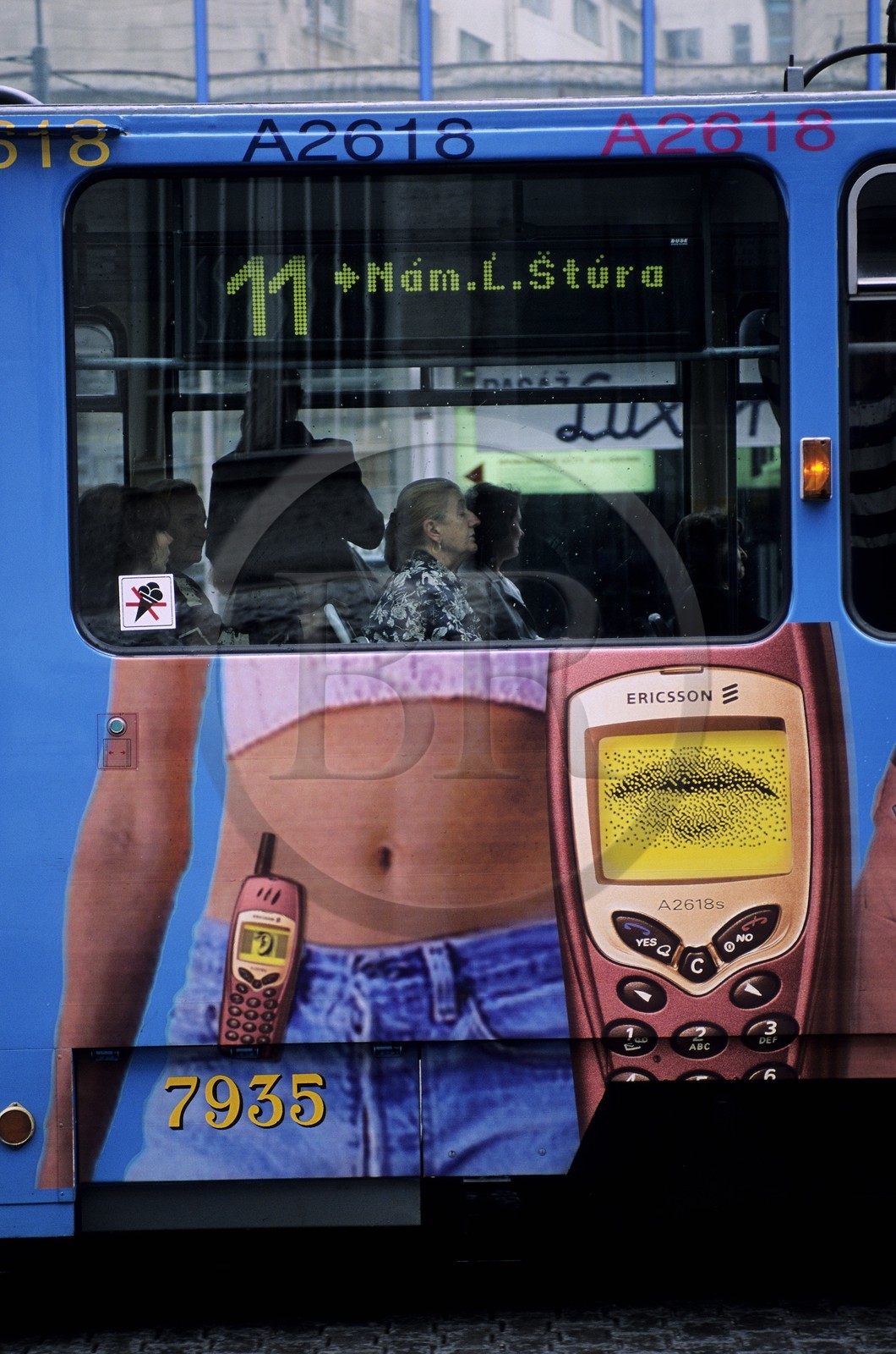 Slovakia, Bratislava, advertising for a mobile telephone on a tram