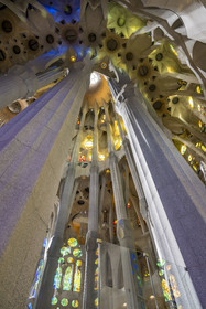 Espagne, Catalogne, Barcelone, quartier de l'Eixample, basilique de la Sagrada Familia de l'architecte du modernisme catalan Antoni Gaudi classée Patrimoine Mondial de l'UNESCO, le presbyterium, chœur réservé au clergé, et la voute du déambulatoire