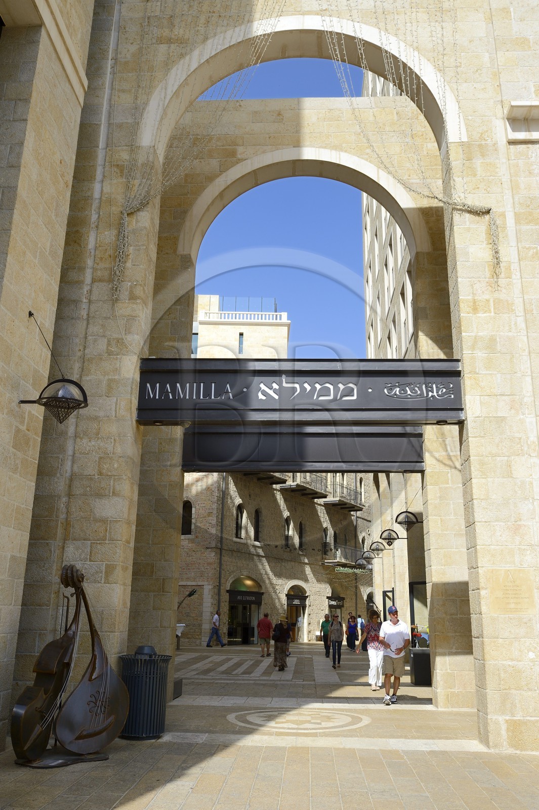 Israel, Jerusalem, Mamilla mall and luxury pedestrian shopping street in the modern city, designed by the  Israeli architect Moshe Safdie