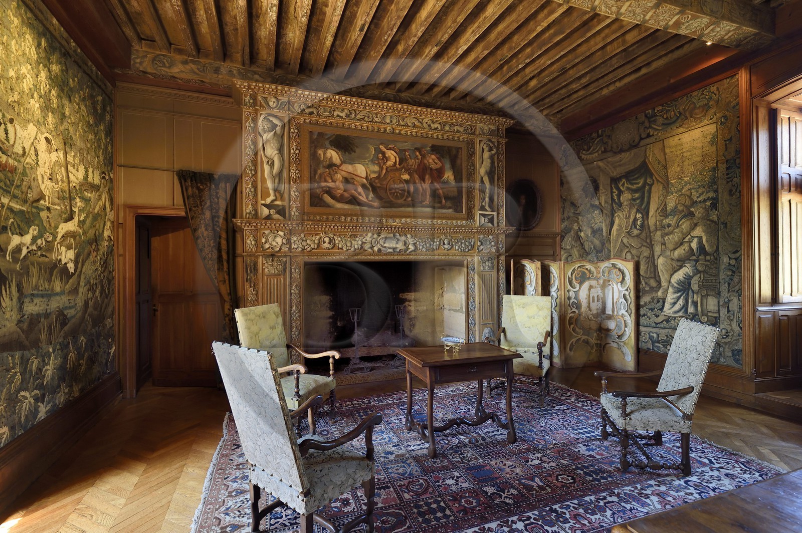 France, Dordogne (24), Périgord Noir, vallée de la Dordogne, Marquay, château de Puymartin, reconstruit au XVe siècle après la Guerre de Cent Ans, la Grande Salle