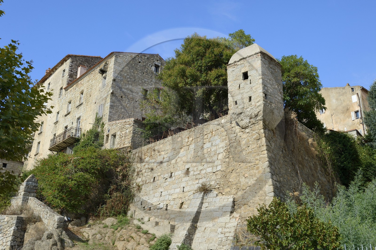 France, Corse du Sud, Sartene, fortifications with a 16th century watchtower housing the restaurant Le Jardin de l’Echauguette
