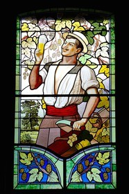France, Meurthe-et-Moselle, Saint-Nicolas-de-Port, the French Brewery Museum, stained glass window (1906) by Jacques Gruber originally created for the Vézelise brewery
