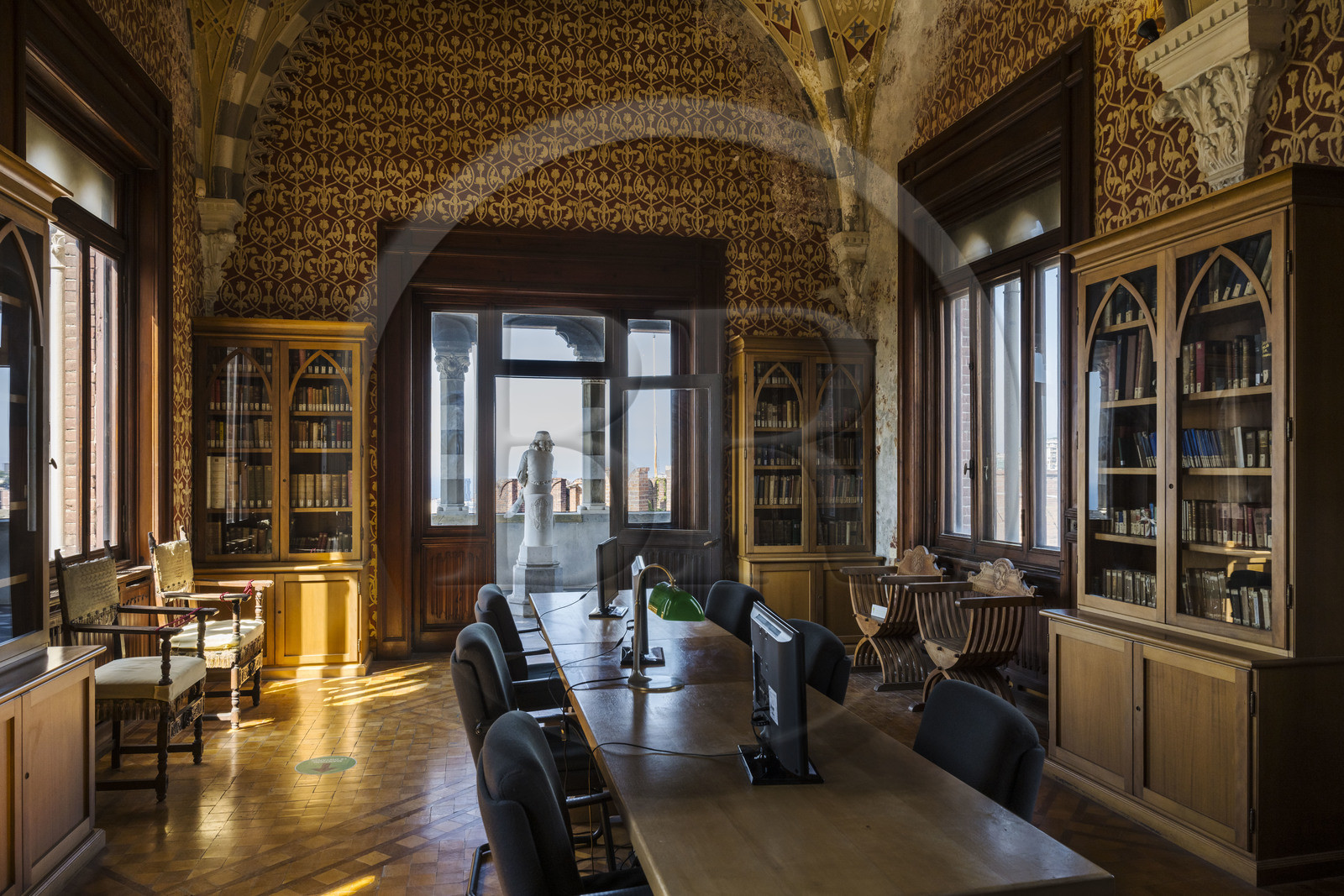 Italy, Liguria, Genoa, Castello d'Albertis Museo delle Culture del Mondo, castle of Enrico Alberto D'Albertis, Genoese explorer, navigator and travel writer (1846-1932), the library