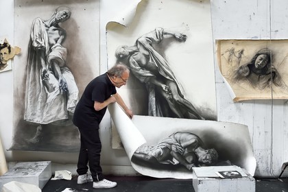 France, Ivry sur Seine, the artist Ernest Pignon-Ernest in his studio