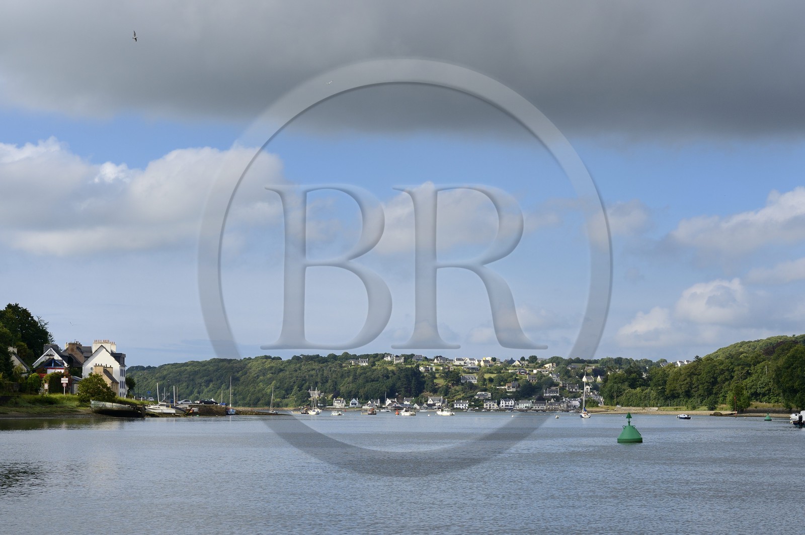 France, Finistere, the Morlaix harbour at the mouth of the river of Morlaix and the port of Le Dourduff in the background