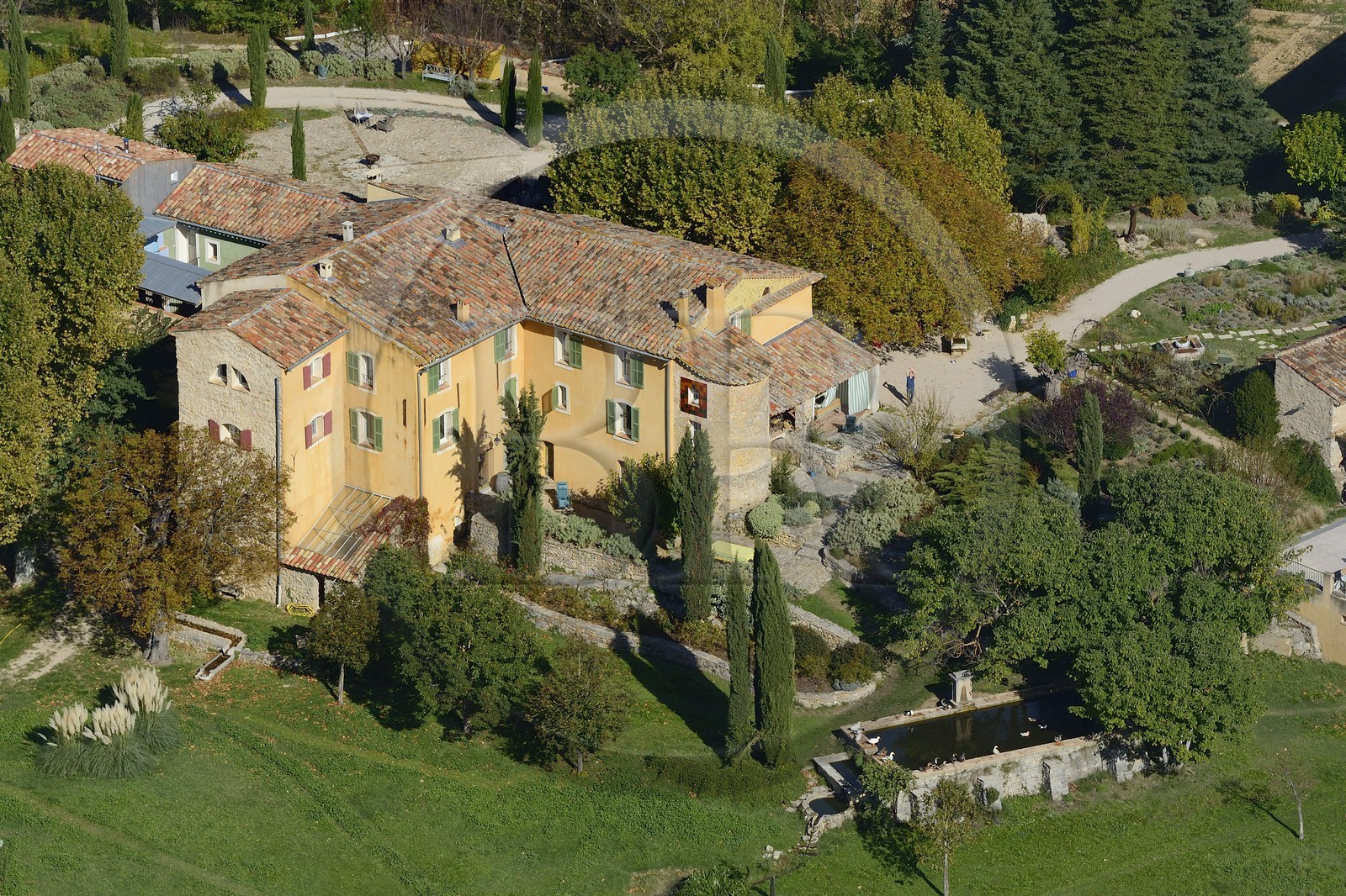 France, Var, Provence Verte (Green Provence), Bras village next to Saint Maximin, Le Peyrourier - une campagne en Provence Bed and Breakfast (aerial view)