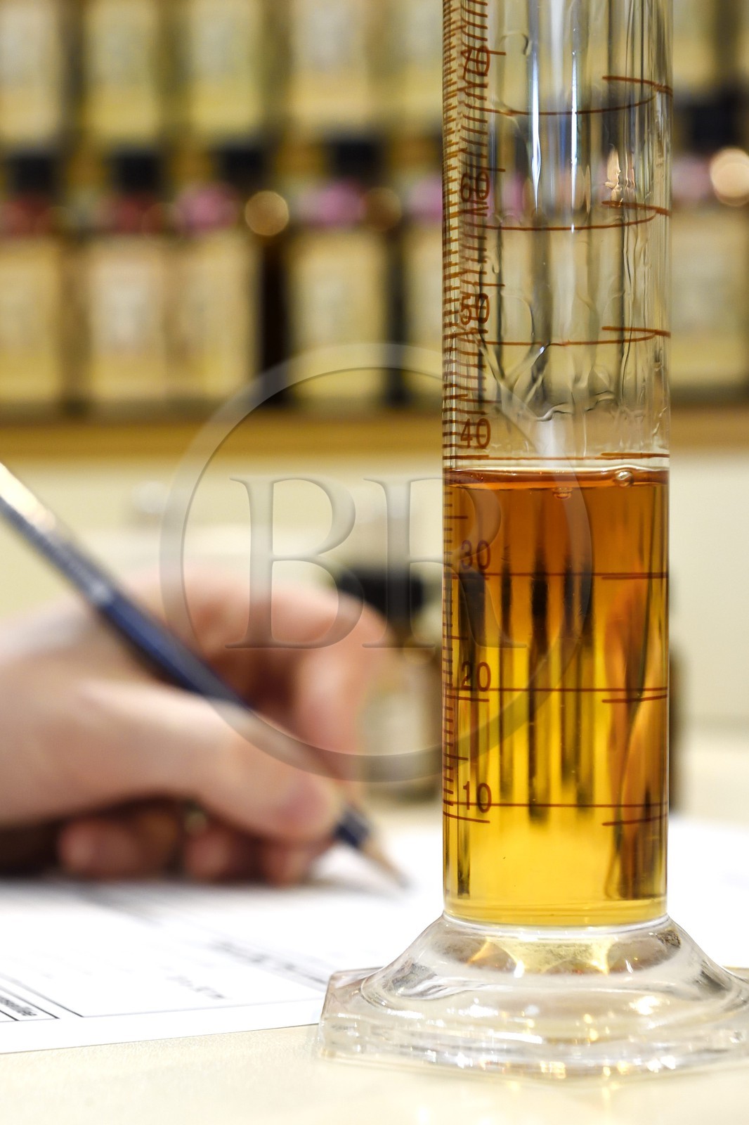 France, Alpes-Maritimes (06), Grasse, Studio des Fragrances Galimard, orgue à parfum, création de parfum par un nez