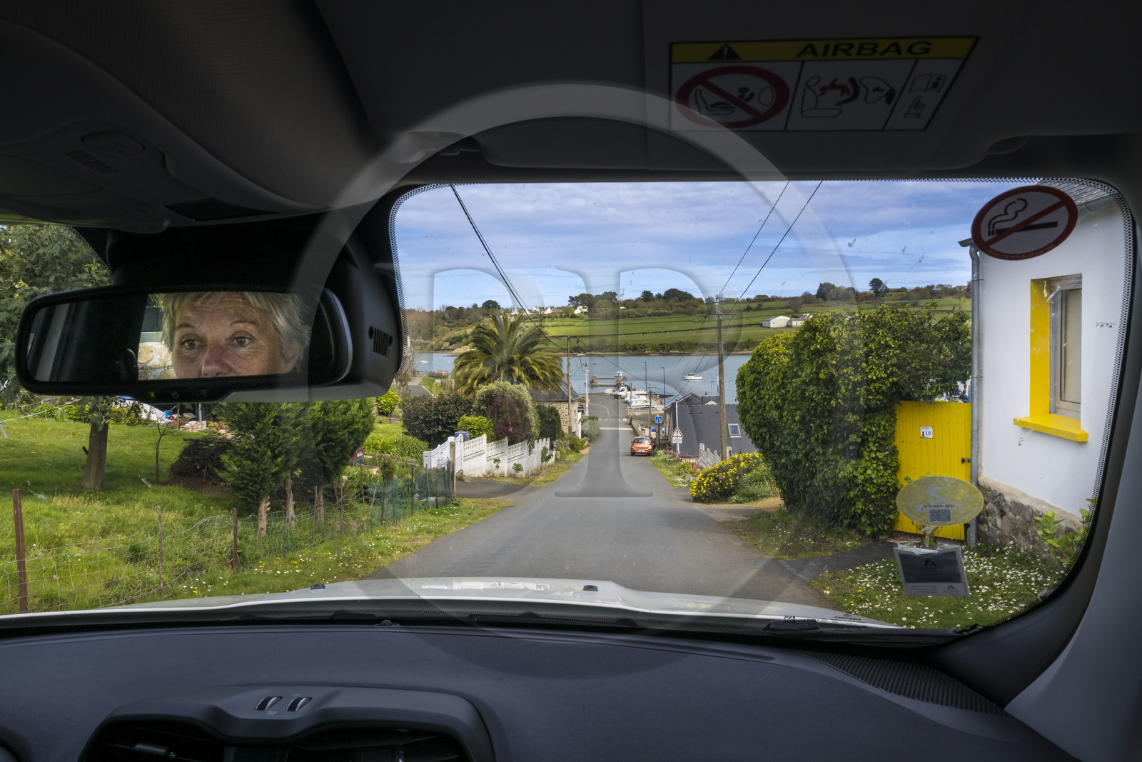 France, Côtes-d'Armor, arriving by car at La Roche Jaune at Plouguiel and the banks of the mouth of the Jaudy river