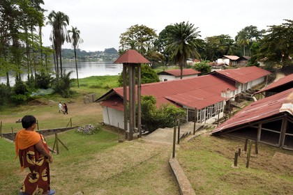 Gabon, Moyen-Ogooue Province, Lambaréné, the former Albert Schweitzer Hospital and the Ogooue river, a road in the hospital between the Grand Pharmacy (polyclinic) and Bouka house (for recently operated patients)