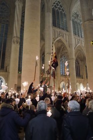 France, Meurthe-et-Moselle, Saint Nicolas de Port, Basilica of Saint Nicolas, torchlight procession which has been celebrated since 1245 on the occasion of Saint Nicholas