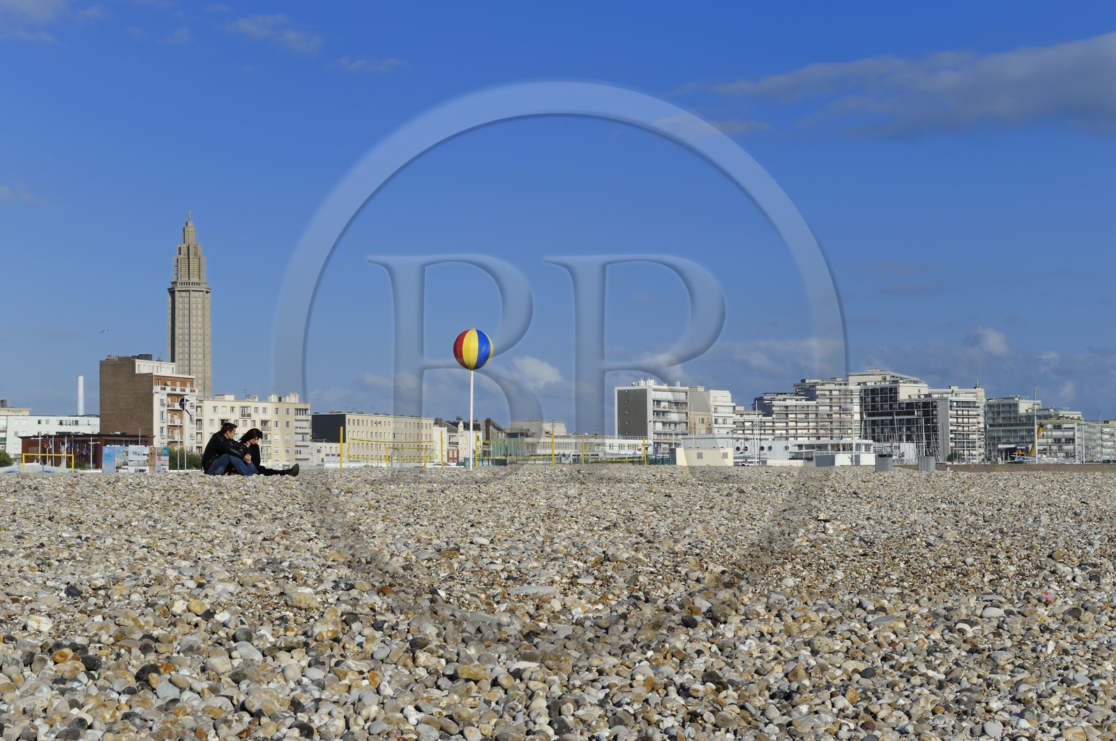 France, Seine-Maritime (76), Le Havre, Centre-ville reconstruit du Havre par Auguste Perret classé Patrimoine Mondial de l'UNESCO, la grande plage de galets
