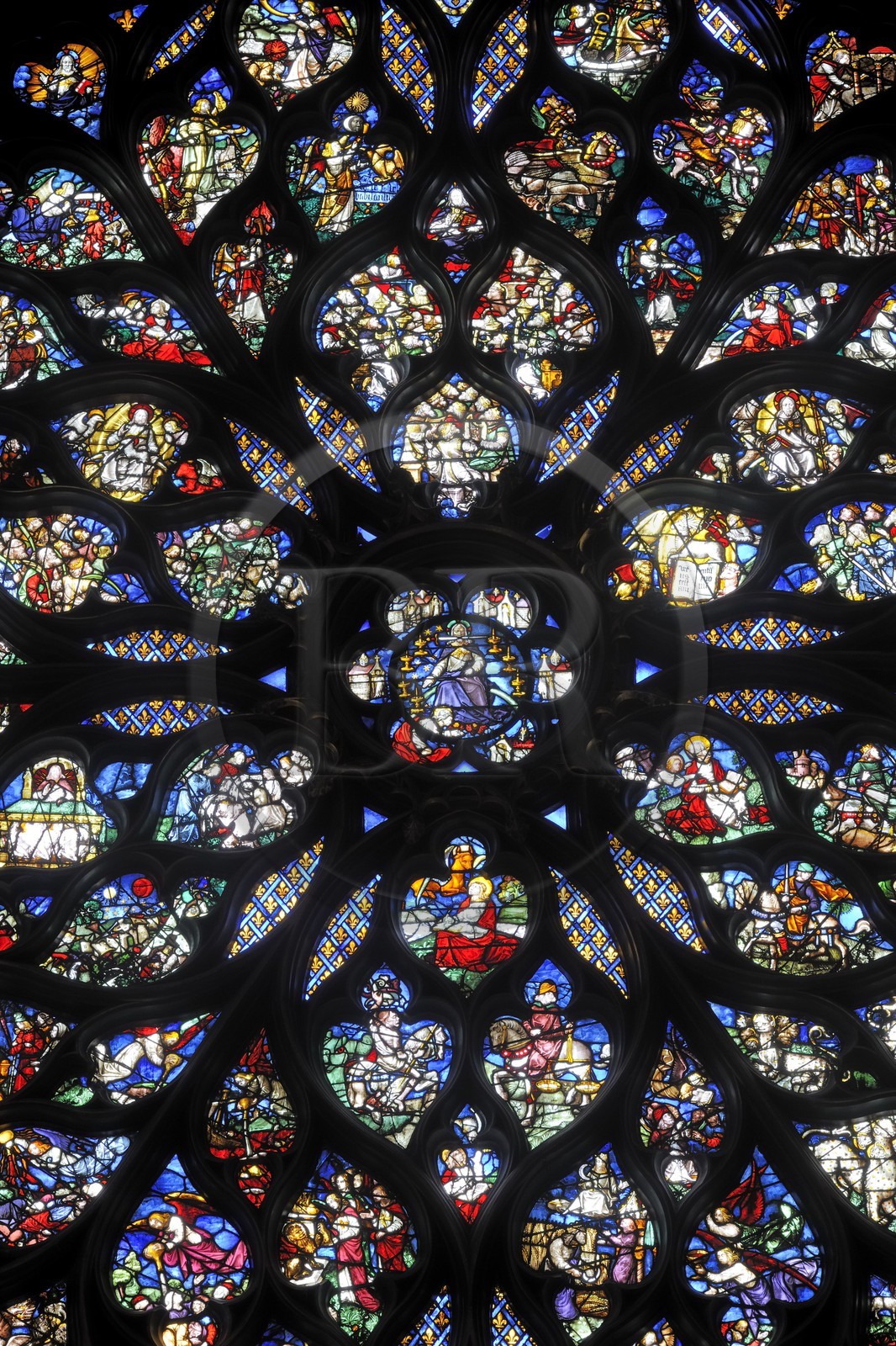 France, Paris (75), ile de la Cité, la Sainte Chapelle, la Chapelle Haute, détail de la rosace