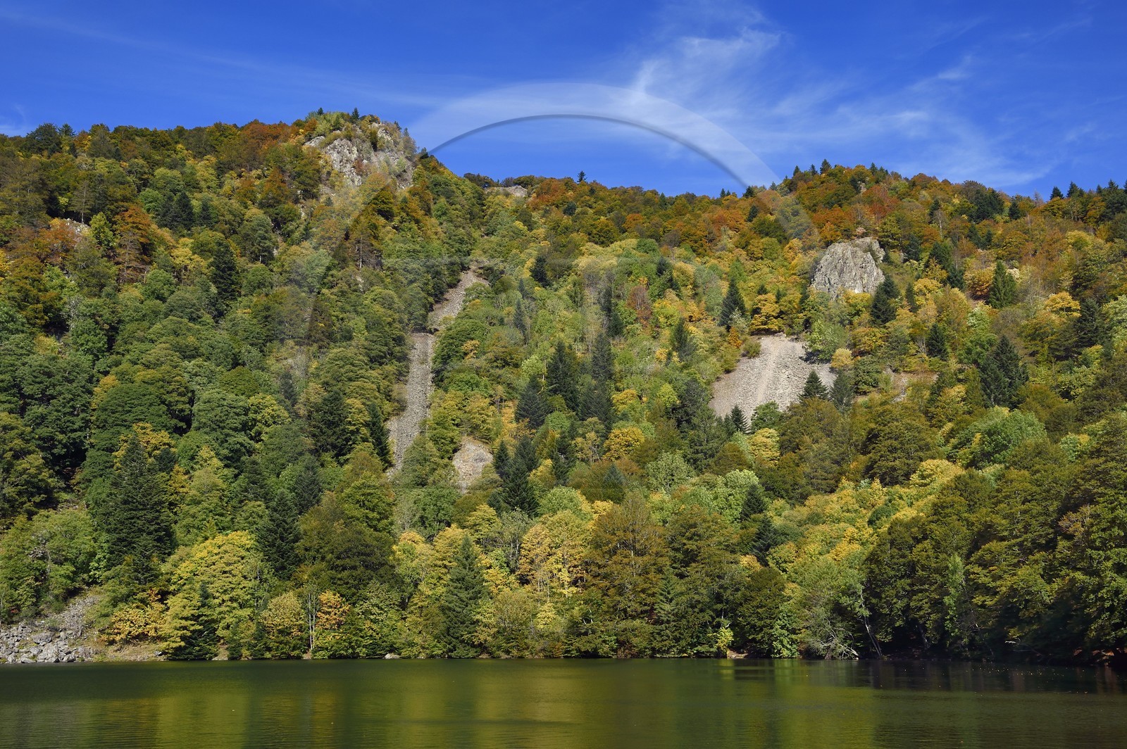 France, Haut-Rhin (68), Parc naturel régional des ballons des Vosges, Rimbach-près-Masevaux, le Lac des Perches en dessous de Gazon Rouge dans les Vosges