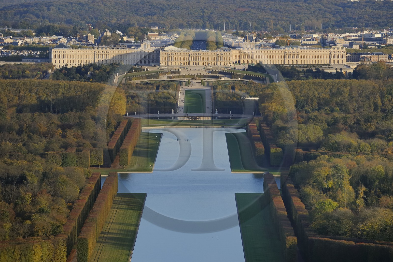France, Yvelines, Chateau de Versailles Park, listed as World Heritage by UNESCO, the Grand Canal (aerial view)