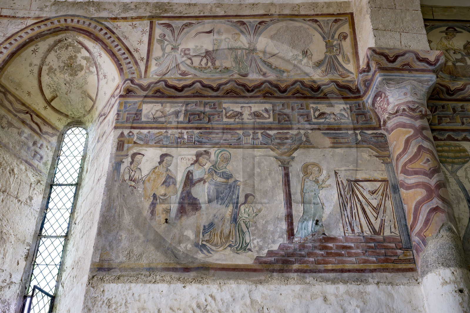 France, Vendée (85), Pouzauges, église romane Notre-Dame du Vieux Pouzauges du XIème siècle, fresques murales du début XIIIème siècle