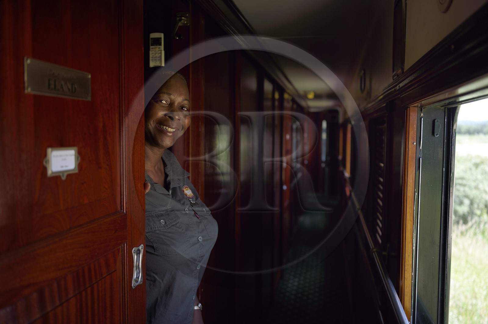 Namibia, Khomas region, Windhoek, the Shongololo express train, Emilie is in charge of the passengers of a sleeping car