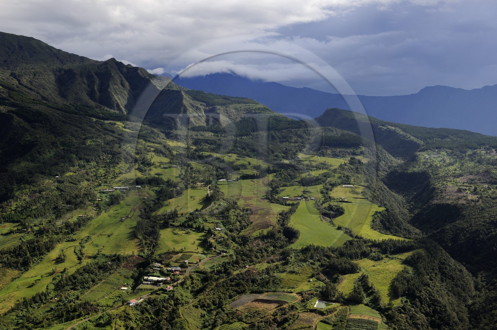 France, Reunion island (French overseas department), the Makes state forest on the edge of the cirque of Cilaos (aerial view)
