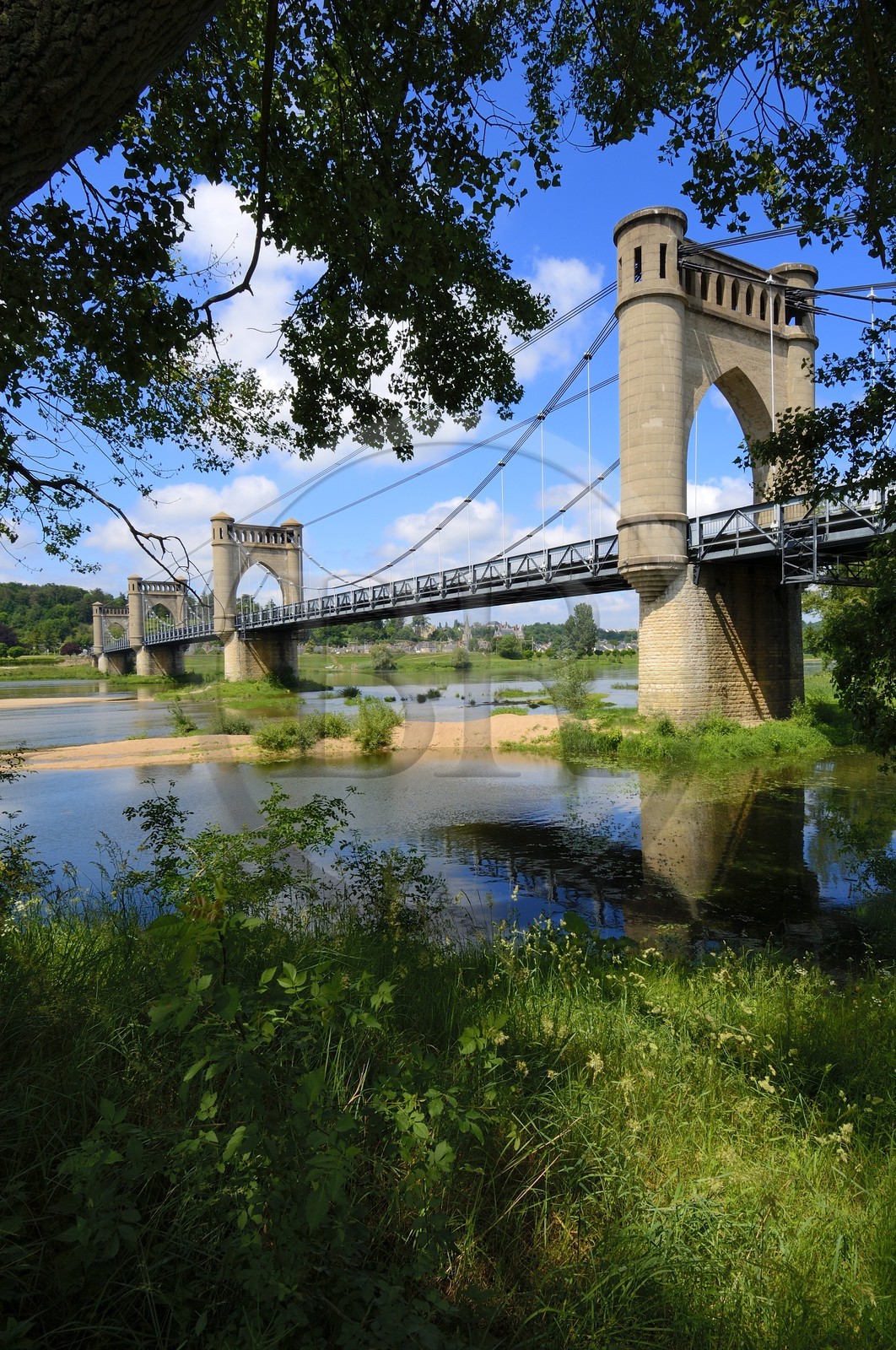 France, Indre et Loire, Loire Valley listed as World Heritage by UNESCO, Langeais, suspension bridge over Loire River