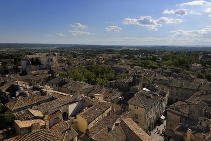 France, Gard, Uzes, views from the Tour Bermonde in the Duche castle on Saint Etienne's Church and the roofs of the city