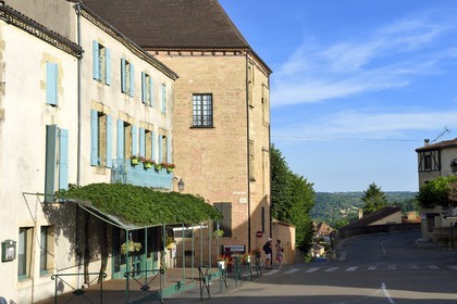 France, Dordogne, Perigord Noir, Belves, labelled Les Plus Beaux Villages de France (The Most Beautiful Villages of France), facade of the Belvès castle formerly hotel de Commarque at the corner of the rue des Pénitents