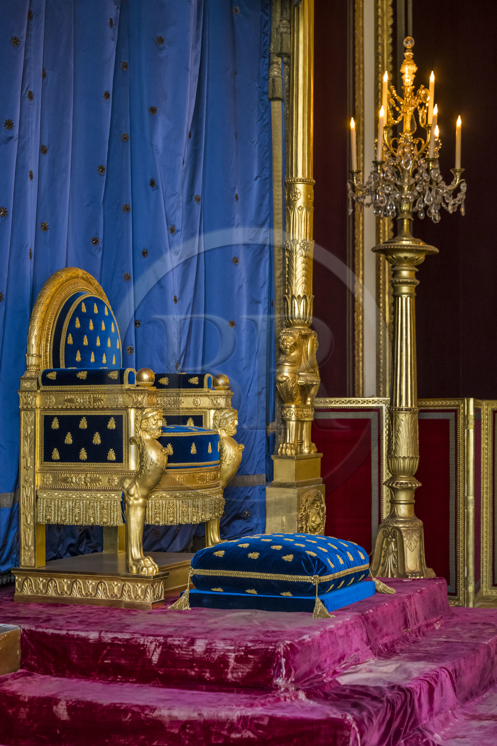 France, Seine-et-Marne, Fontainebleau, castle of Fontainebleau listed as World Heritage by UNESCO, the throne room, former bedroom of the king from Henry III to Louis XVI, it was transformed into the emperor's salon by Napoleon I in 1804 and then into the throne room in 1808