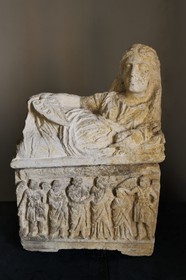 Italie, Toscane, Val di Cecina, Volterra, Museo Etrusco Guarnacci (Musée Etrusque Guarnacci), urne cinéraire