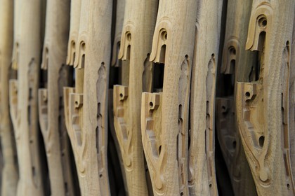 Italy, Lombardy, province of Brescia, Gardone Val Trompia, Davide Pedersoli & C manufacturer specialized in the production of historical muzzleloading guns, production of the butt